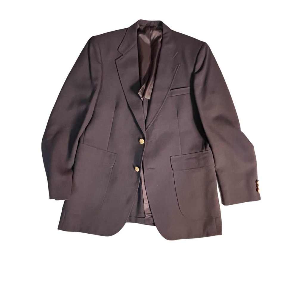Vtg Stafford 40R Navy Hopsack Gold Button Mens Blazer Suit Jacket Sport Coat